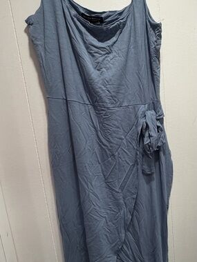 Relaxed Slate Blue Wrap-Detail Women's Dress